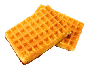 Soft and sweet dessert rectangular waffles isolated on a white background