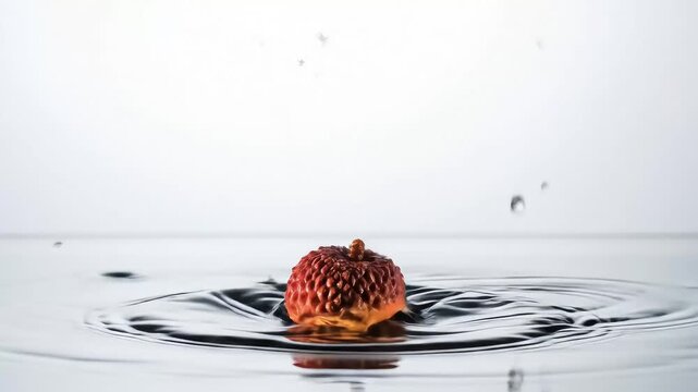 Vibrant Lychee Fruit Splashing into Water Creating Beautiful Ripples and Dynamic Droplets.