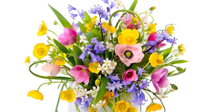 Pink purple yellow blue white flowers bouquet image