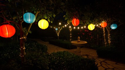 Magical Backyard Night Celebration with Handmade Paper Flowers and Twinkling Lights