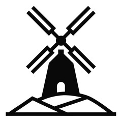 Eco Windmill Icon – Minimal Black Vector of Windmill on Hill for Green Energy Art