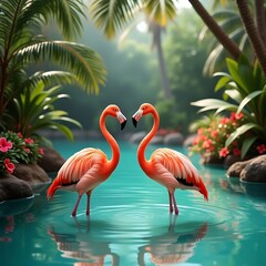 Fototapeta premium flamingo, bird, pink, animal, nature, water, zoo, 