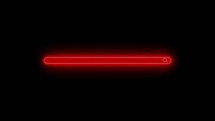 Glowing red neon search bar element on black background representing online searching concept