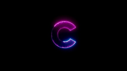Vibrant illuminated letter c in neon colors on a dark backdrop displaying energy