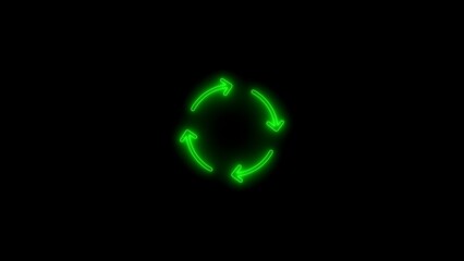 Glowing neon green arrows forming a circular pattern against a dark black background