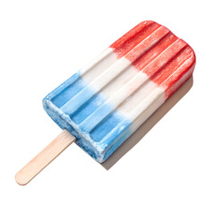 Red white and blue popsicle on a stick on transparent background