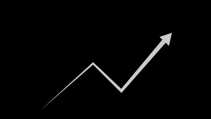 Ascending arrow symbolizing growth progress achievement and business development on black background