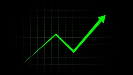 Green rising arrow graph on black background illustrating growth and positive trends
