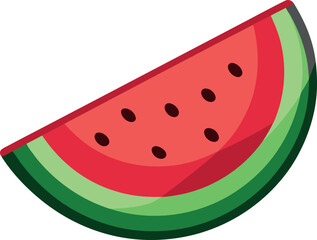 Vector art of a vibrant slice of watermelon, showcasing its juicy red flesh and green rind, isolated on a clean white background