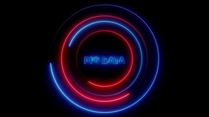 Futuristic neon big data concept design with red and blue glowing circles against black background