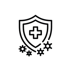 Obraz premium Shield with medical cross and virus icons representing health protection