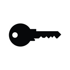 Simple black silhouette of a key on a white background