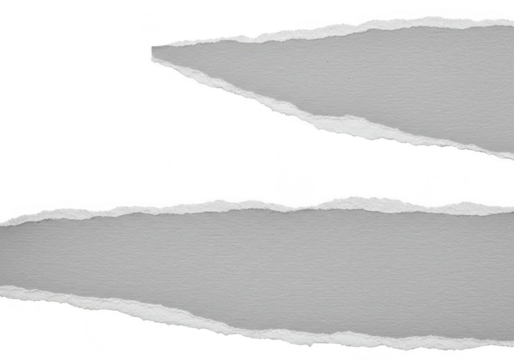 Two torn pieces of gray textured paper with rough edges on a transparent background