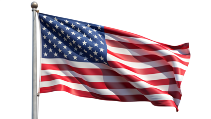 The american flag waves majestically on a flagpole against a transparent background, representing the spirit of the nation