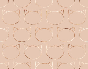 Geometric animal seamless pattern with gold cats ornament.