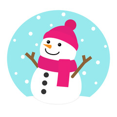 雪と雪だるまのイラスト素材