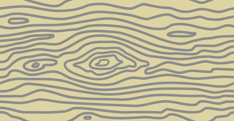 Wood grain, brown texture with thick vein. Seamless wooden cross section, wavy pattern. Abstract line background. Tree fiber. Vector illustration	