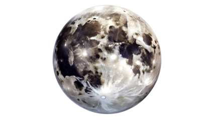 The luminous surface of the moon, with its distinct craters and textures, shines brightly in the darkness isolated on transparent background