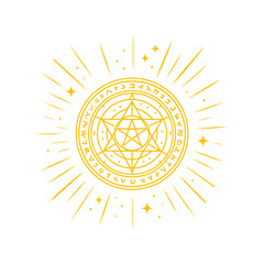 白背景の発光魔法陣／魔法発動エフェクト／ファンタジー呪文アイコン素材