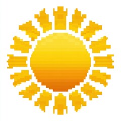 Fototapeta premium Pixel Art Sun Illustration Bright Yellow and Orange Gradient with Radiating Rays