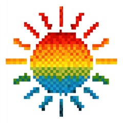 Obraz premium Pixel Rainbow Sun Rising Over Green Hills