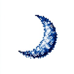 Pixelated Blue Crescent Moon Digital Art