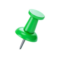 A vibrant 3d green push pin designed for attaching notes or reminders efficiently in any workspace. 3d rendering Cartoon plastic style. PNG file, cut out