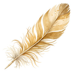 Fototapeta premium Single Beige Watercolor Feather on Transparent Background