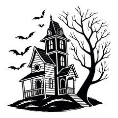 Spooky Haunted House Silhouette | Black Horror Vector EPS
A spooky black silhouette of a haunted house perfect for Halloween, horror themes, ghost stories, and spooky designs.
