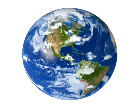 Dynamic Rotation of Earth with Visible Continents and Clouds, Isolated Transparent PNG