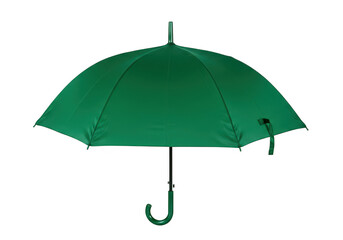 A vibrant green umbrella is open and ready to provide protection from the elements isolated on transparent background