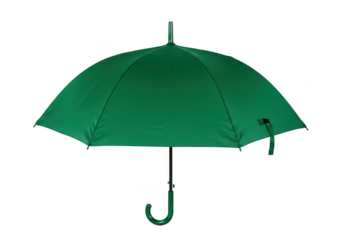 A vibrant green umbrella is open and ready to provide protection from the elements isolated on transparent background