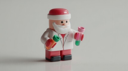 Santa Claus conducts experiments in a festive lab using colorful test tubes during the joyful holiday season. Christmas and New Year. Winter Wonderland
