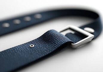 Navy blue belt mockup with silver buckle and perforated holes

