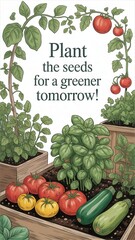 Cheerful birthday greeting card showcasing a vibrant garden filled with fresh vegetables and plants to celebrate nature’s bounty. National Organic Month