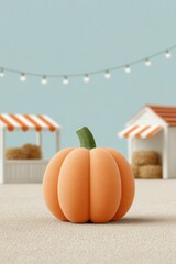 Festive pumpkin at an organic harvest market under twinkling lights celebrating autumn's bounty. National Organic Month