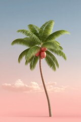 Minimalist coconut tree silhouette standing tall against a pastel sky at dusk. World Coconut Day