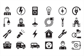 Electrical Technician Icons for Repair, Wiring, and Maintenance Work