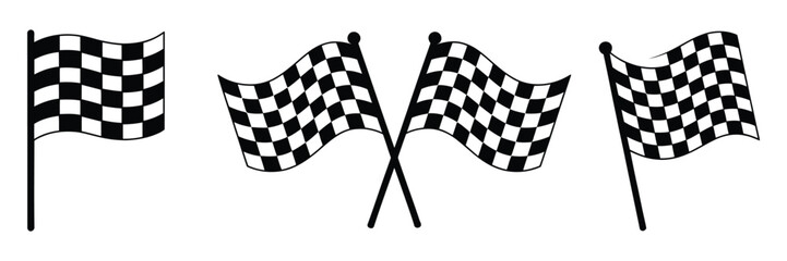 Checkered flag vector set with start and finish crossed sport racing flags

