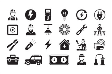Set of Electrical Maintenance Symbols for Technicians and Workers