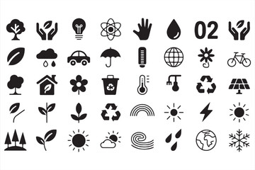 Eco-Friendly and Sustainability Icons for Green Energy and Nature Protection