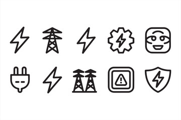 Energy, Power, and Electricity Icons Collection: Electricity, Utility, and Power Plant Symbols