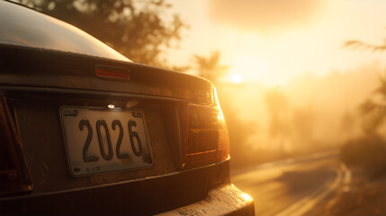 Golden Sunrise Drive with 2026 License Plate