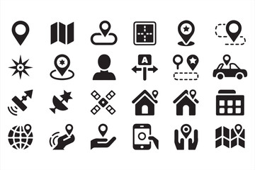 Set of Advanced Location and Navigation Icons for Travel and Mapping