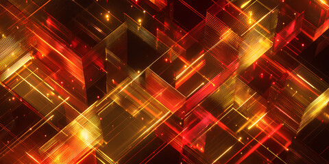 Abstract pattern of glowing red and gold diamond shapes with light streaks
