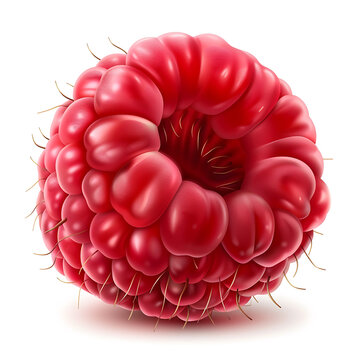 A detailed illustration of a ripe, red raspberry with a glossy texture and natural highlights.