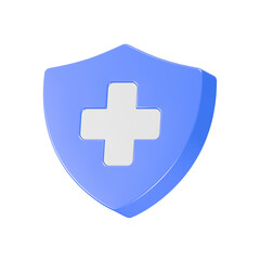 medical cross with shield icon 3d rendering blue color