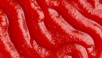 Close-up of glossy, red ketchup texture