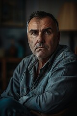 Obraz premium In the study, a man frowns in deep thought