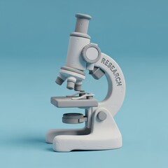 White and Grey 3 D Rendered Microscope on Blue Background science research